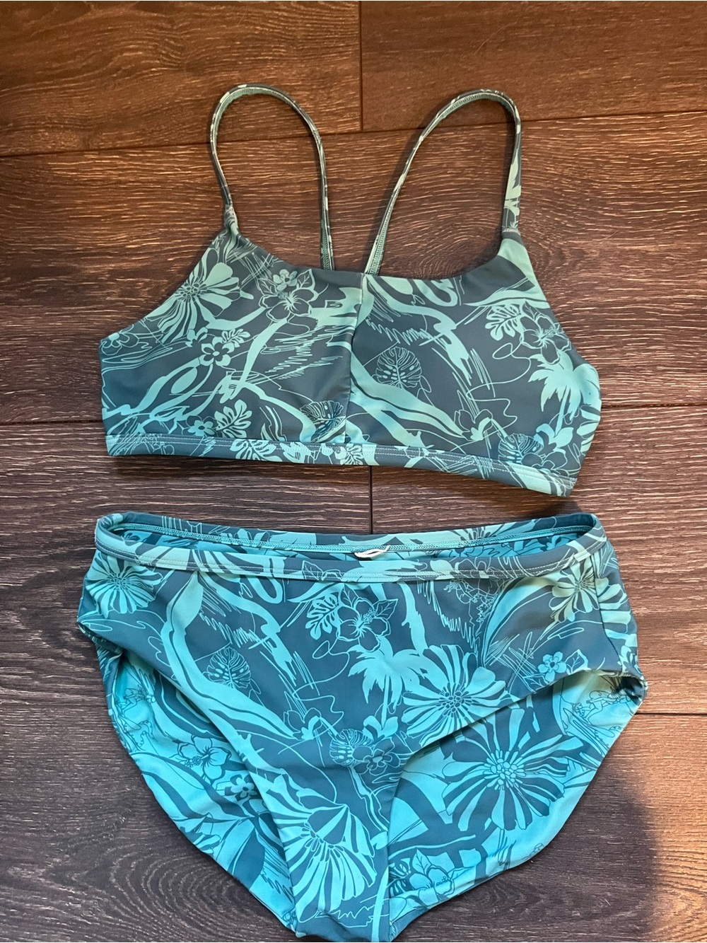 Athleta Teal Floral Two-Piece Swim Set
